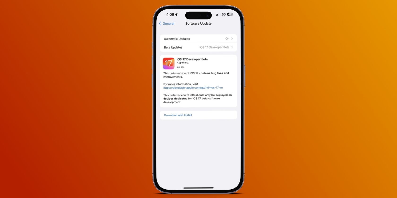 iOS 17 beta nhà phát triển chạy trên iPhone