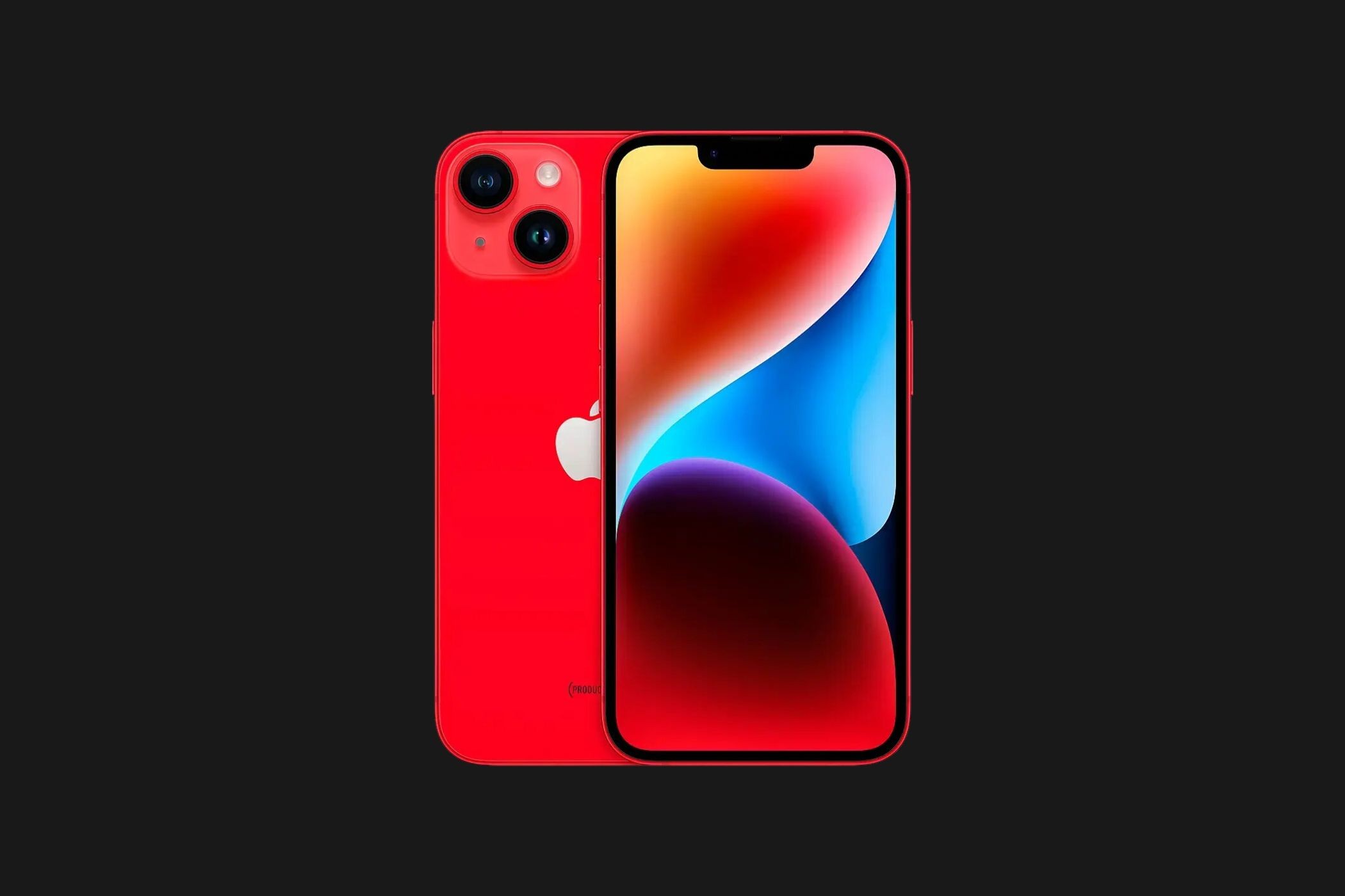iPhone 14 màu đỏ trên nền xám đậm