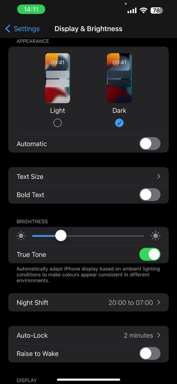 iPhone hiển thị cài đặt màn hình