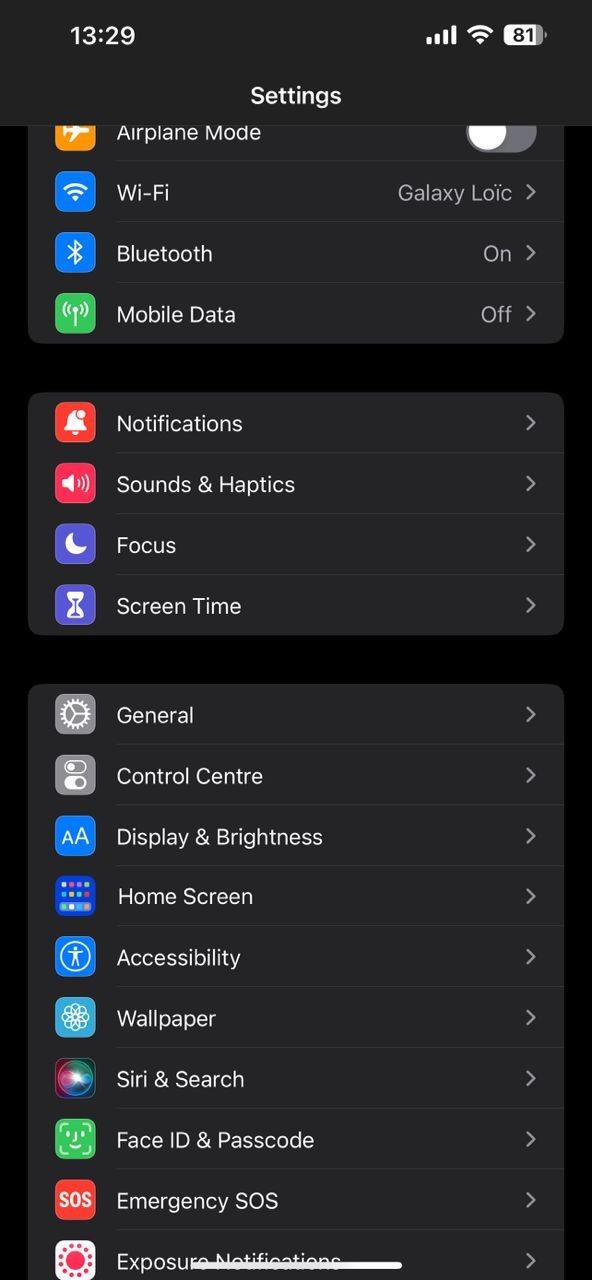 iPhone hiển thị cài đặt