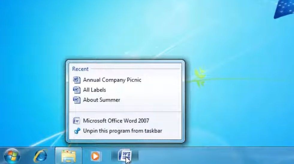 Jump List trong Windows 7
