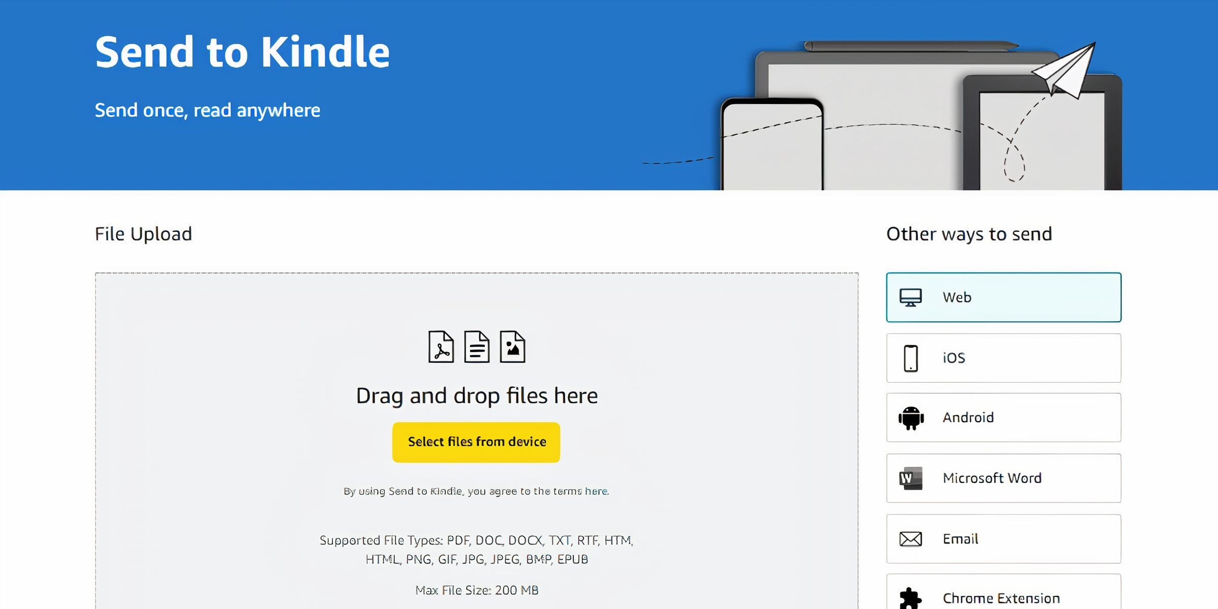 Kéo và thả tập tin để gửi đến Kindle qua web