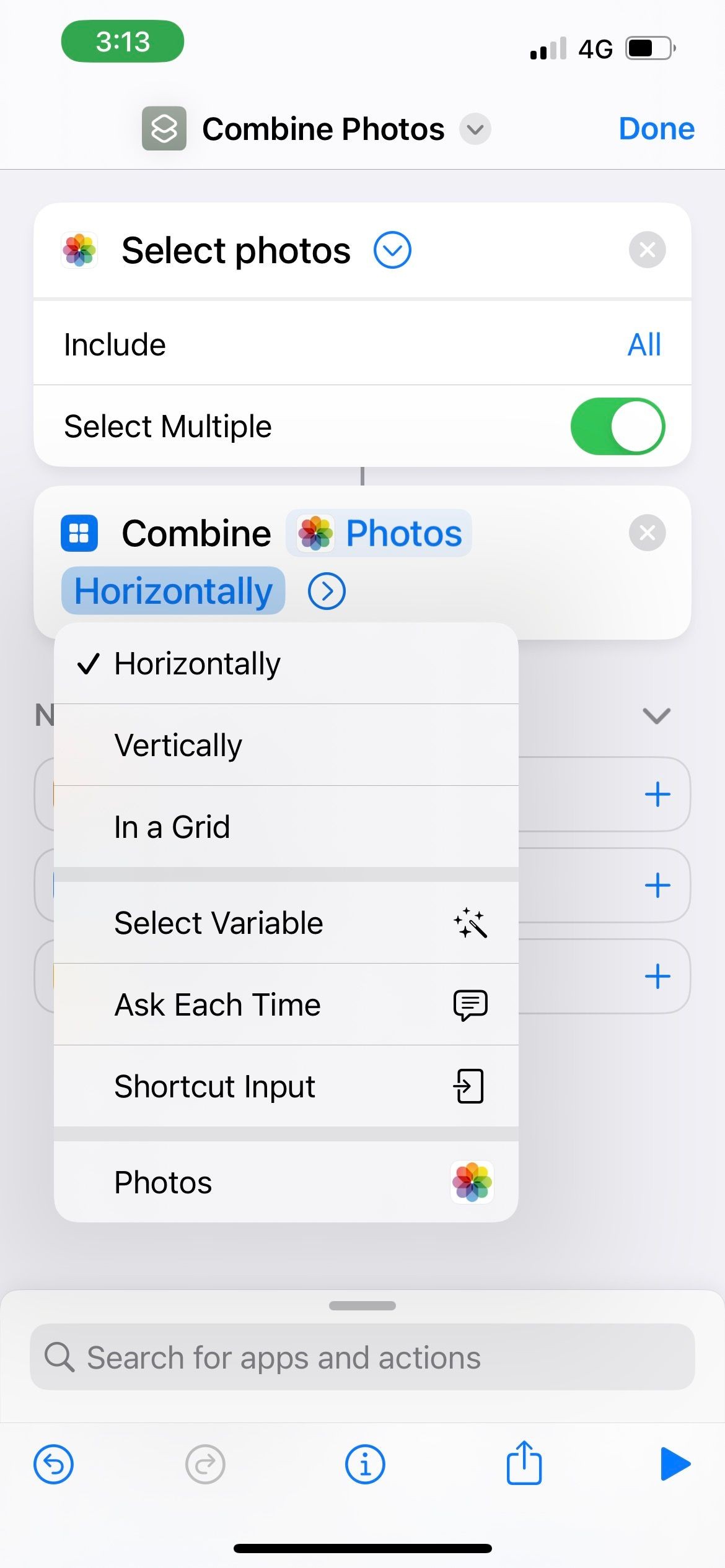Kết hợp ảnh theo chiều ngang hoặc dọc sử dụng Shortcuts trên iPhone