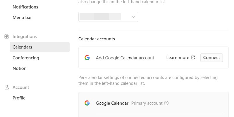 Kết nối lịch Google trong Lịch Notion