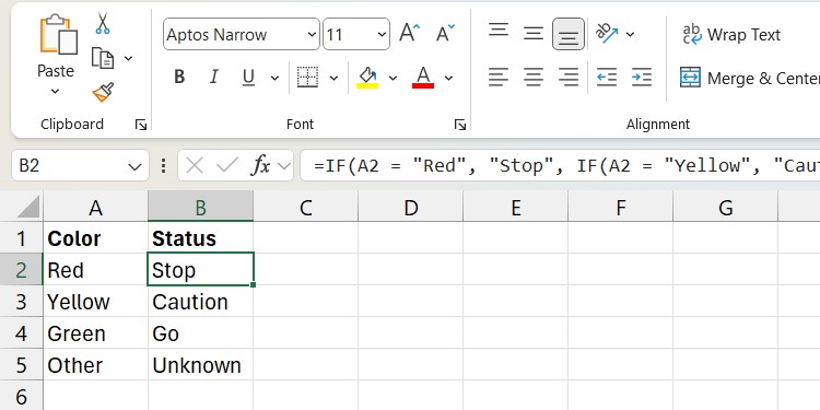 Kết quả của hàm IF lồng nhau trong Excel trên Windows
