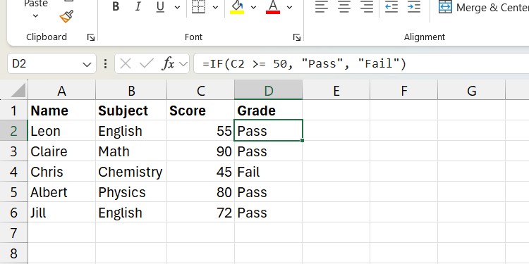 Kết quả của hàm IF trong Excel trên Windows