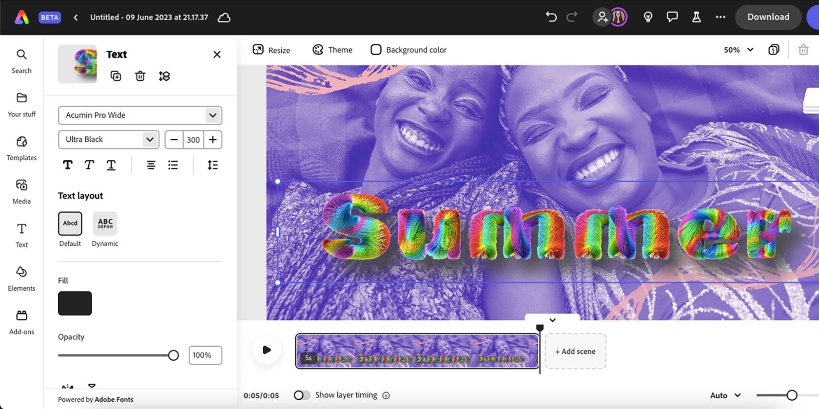 Kết quả hiệu ứng văn bản của Adobe Express Beta