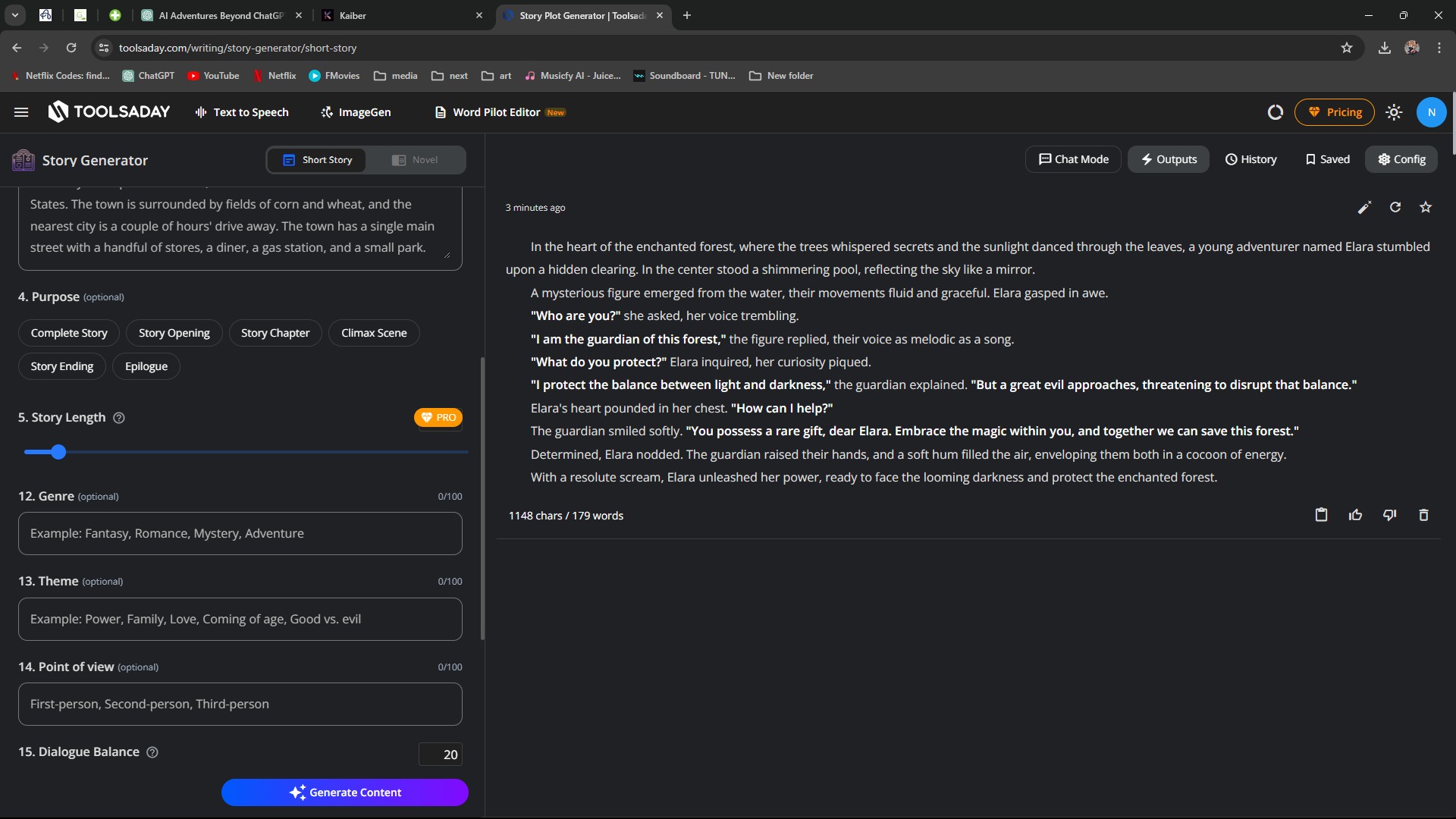 Kết quả truyện ngắn trên Toolsaday AI Story Generator