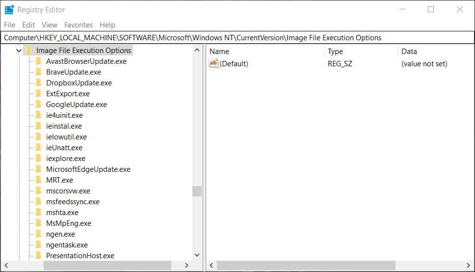 Khóa registry Image File Execution Options
