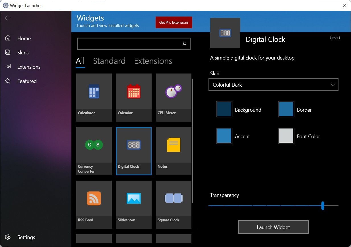 Khởi chạy tiện ích đồng hồ số trong Widget Launcher trên Windows 11