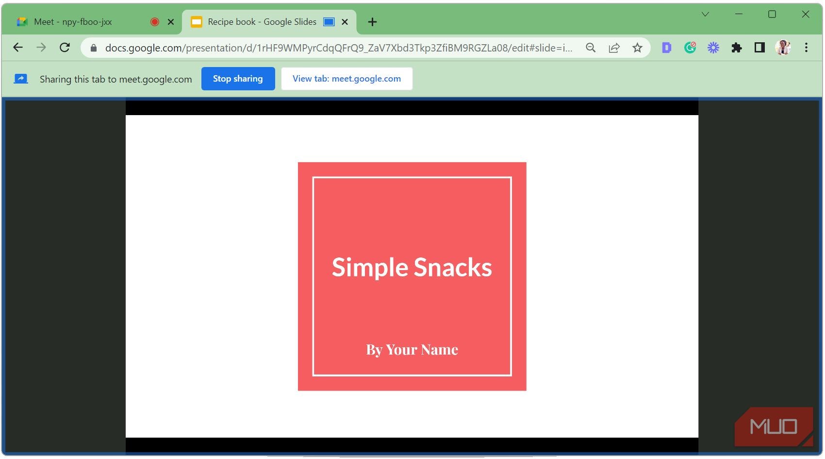 Khởi chạy trình chiếu Google Slides trong chế độ tab