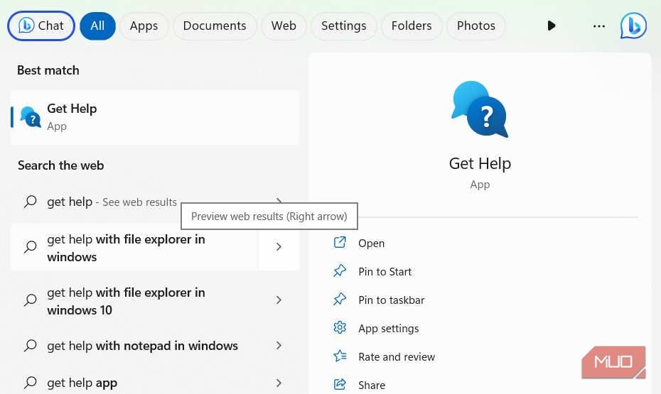 Khởi chạy ứng dụng Get Help qua Tìm kiếm Windows