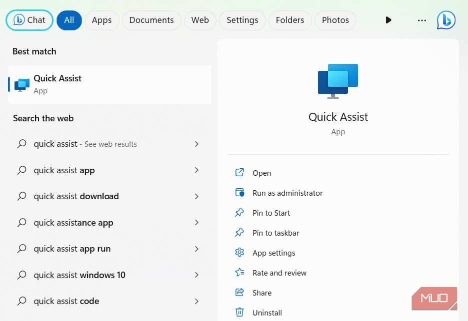 Khởi chạy ứng dụng Quick Assist qua Tìm kiếm Windows