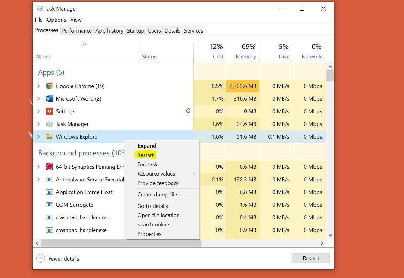 Khởi động lại Windows Explorer