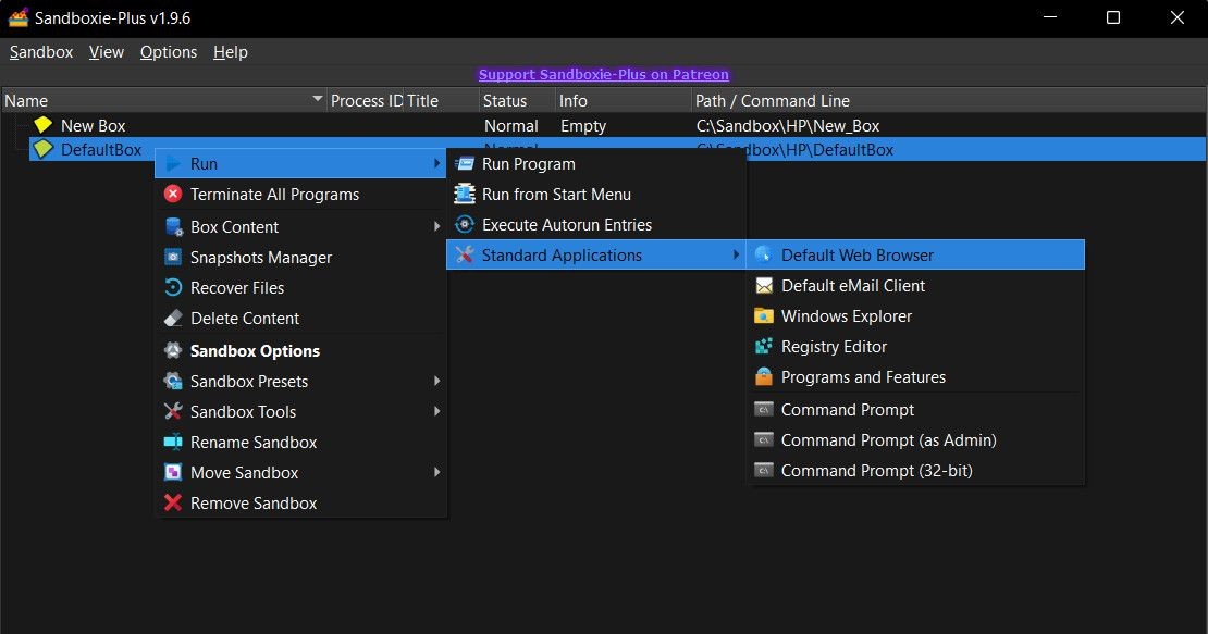 Khởi động trình duyệt web sandbox