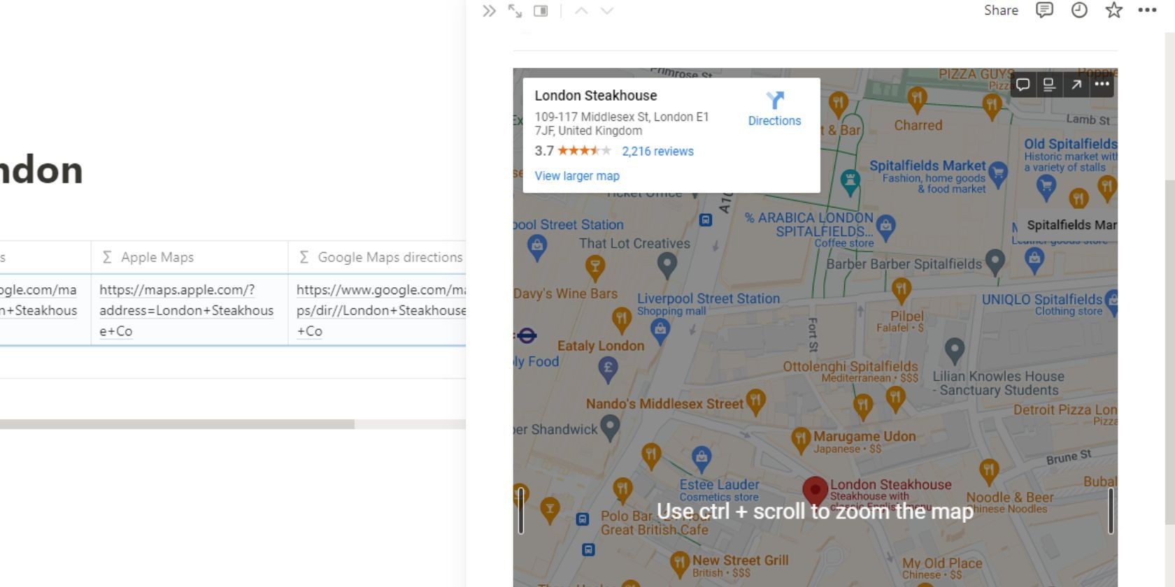 Khối Google Maps được nhúng trên Notion