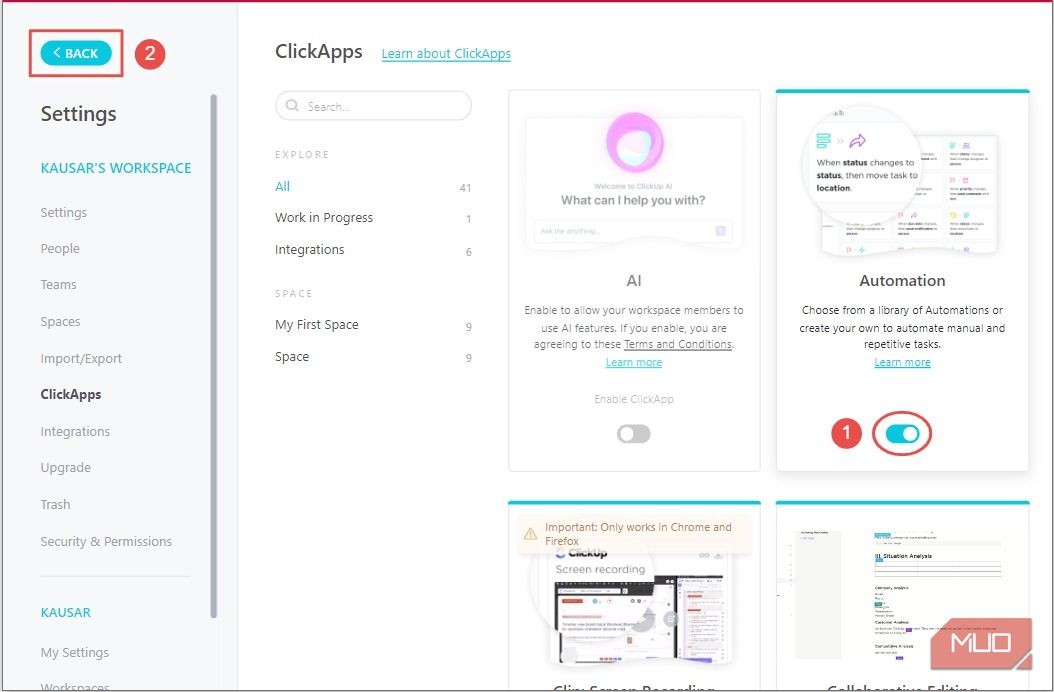 Kích hoạt ClickUp