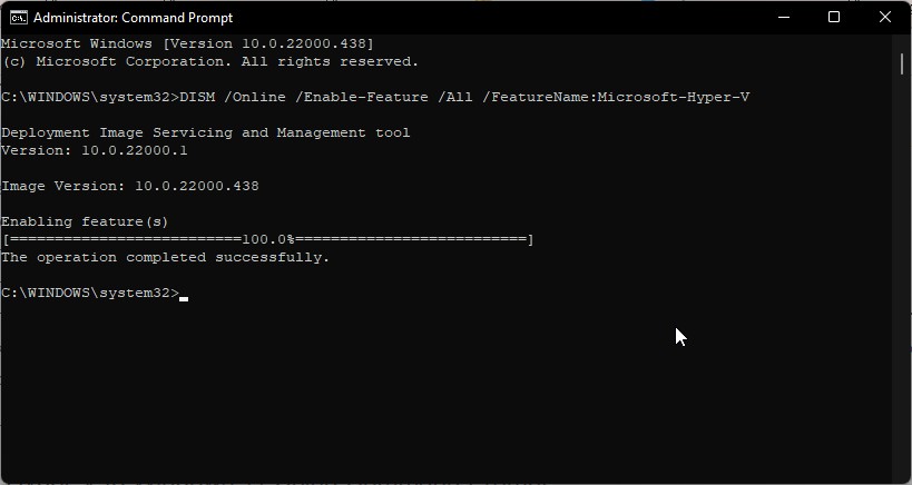Kích hoạt Hyper-V bằng Command Prompt