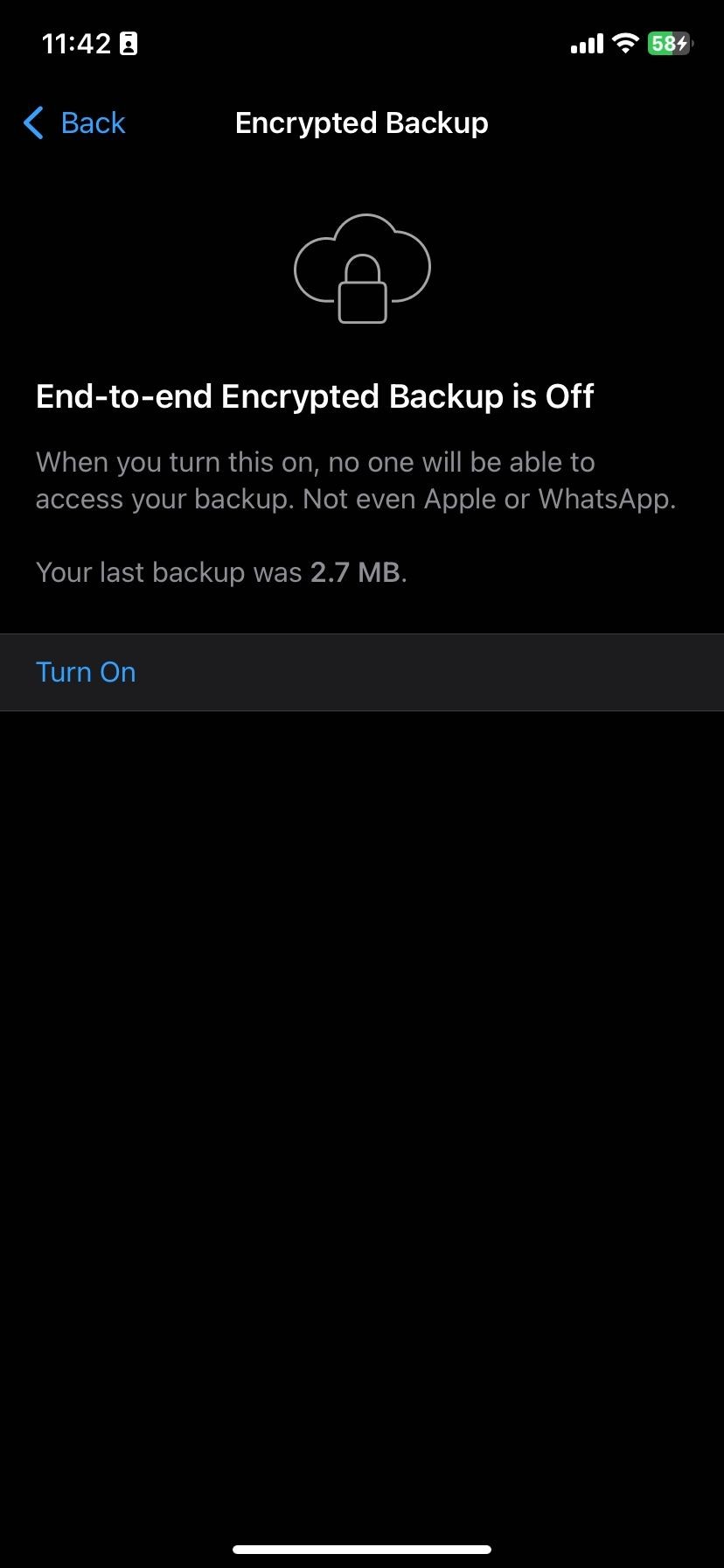 Kích hoạt mã hóa sao lưu trên WhatsApp