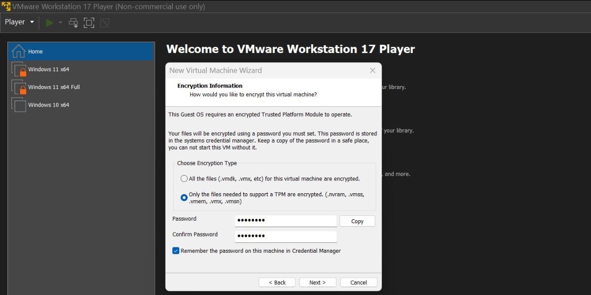 Kích hoạt mã hóa trong máy ảo Windows 11 trong VMware Workstation 17 Player
