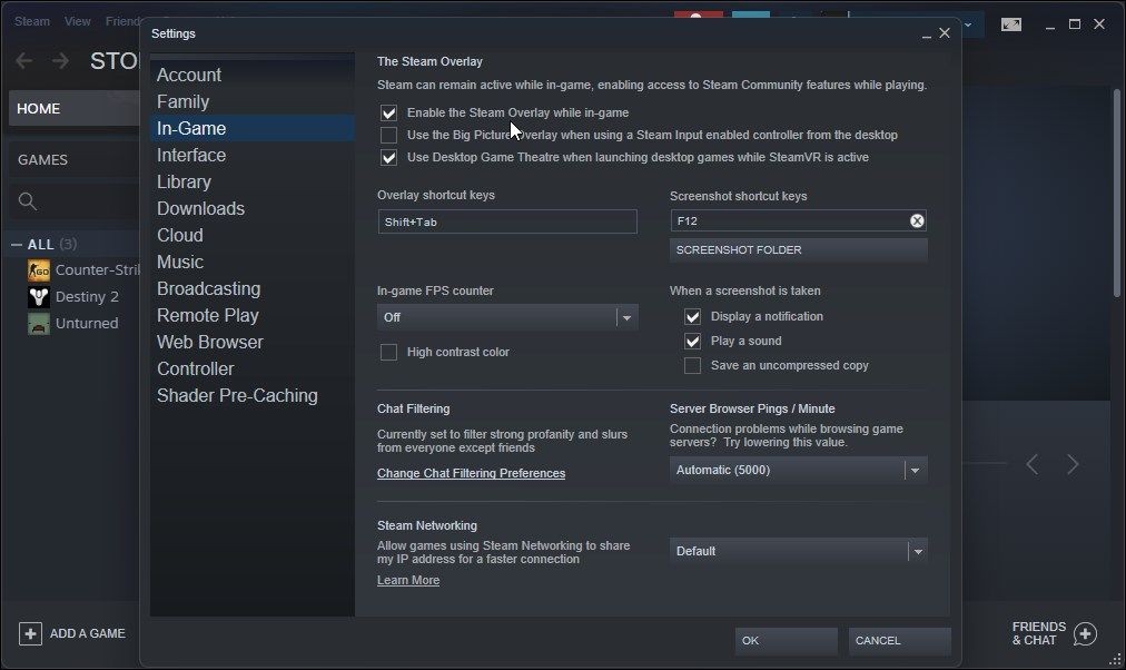 Kích hoạt Steam Overlay khi chơi game
