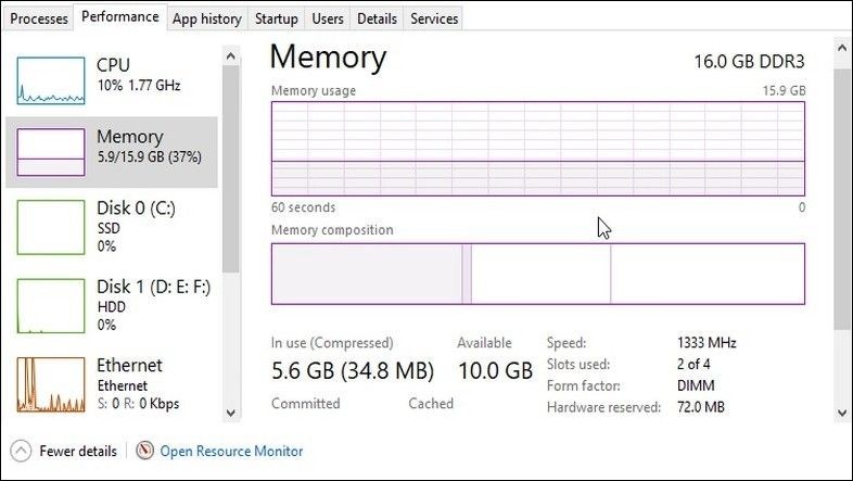 Kiểm tra loại RAM bằng Task Manager của Windows