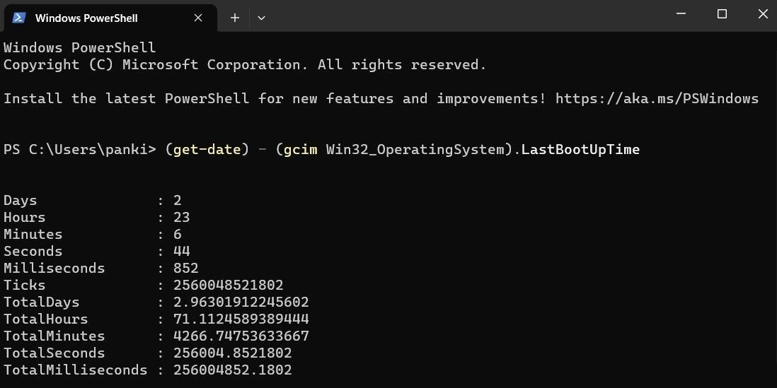 Kiểm tra thời gian hoạt động bằng Windows PowerShell