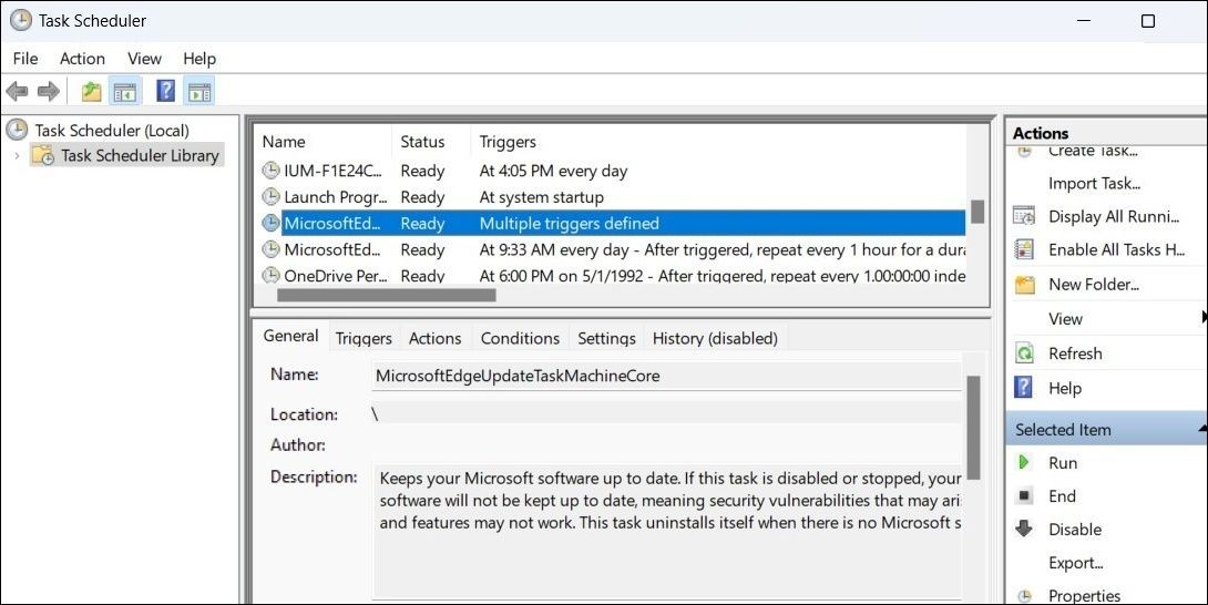 Kiểm tra và vô hiệu hóa nhiệm vụ trong Task Scheduler