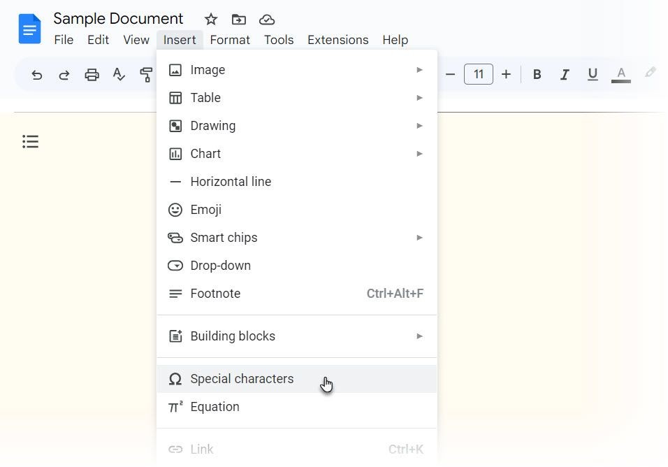 Ký Tự Đặc Biệt trong Google Docs