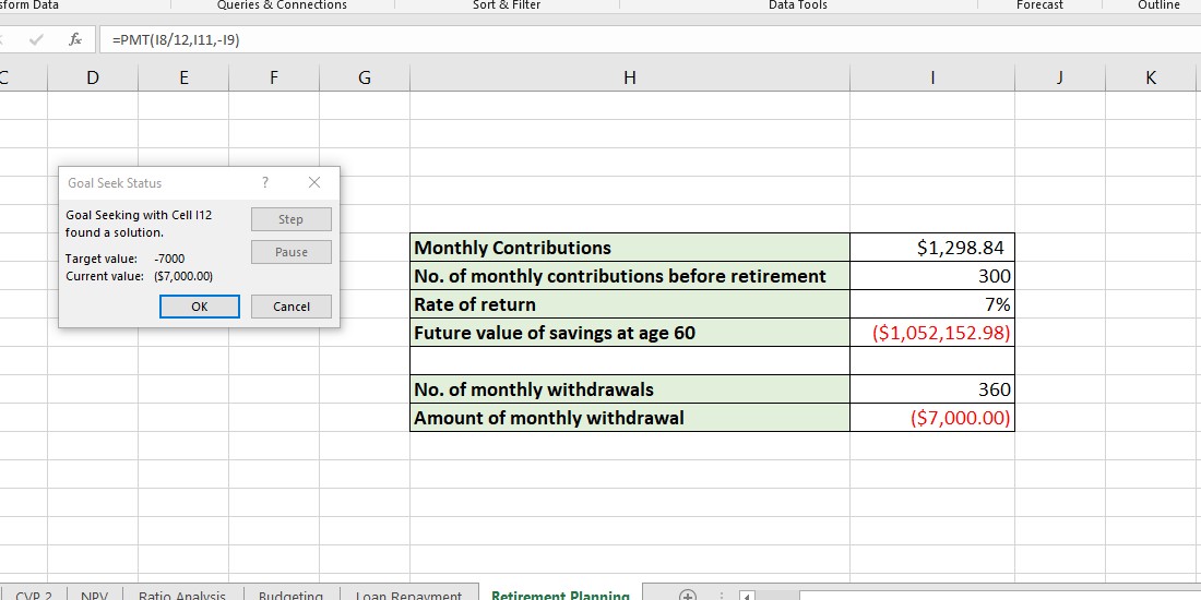 Lập kế hoạch nghỉ hưu với Excel Goal Seek