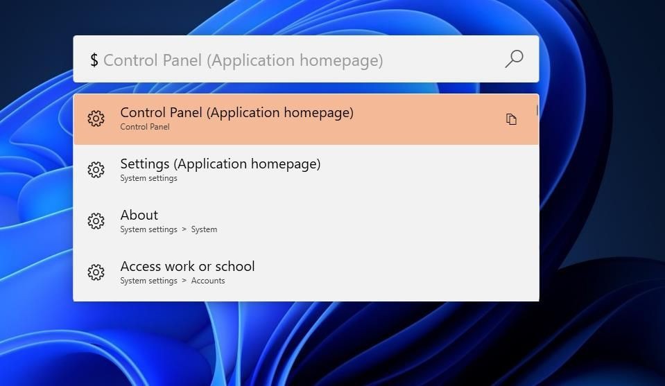 Lệnh $ để truy cập các applet của Bảng điều khiển và các trang Settings
