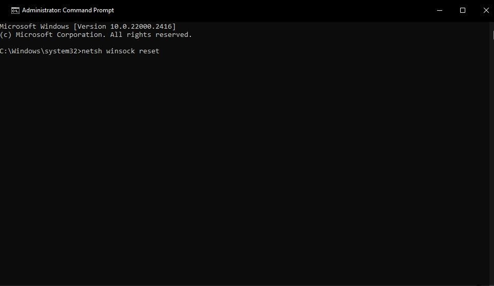 Lệnh netsh winsock reset