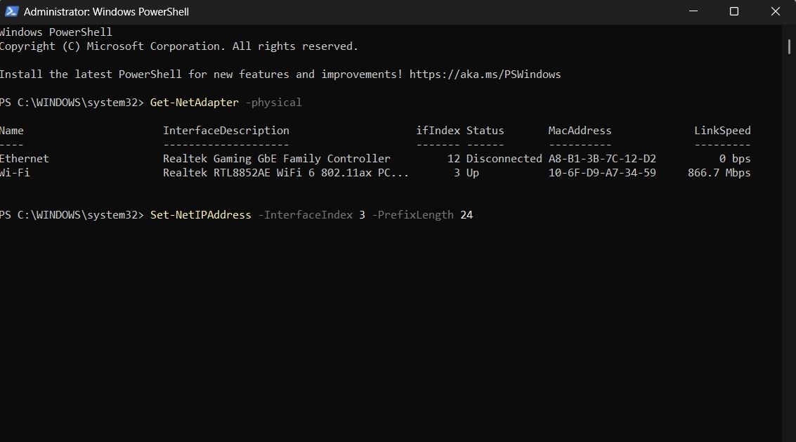Lệnh Thay Đổi Subnet Mask Trong PowerShell