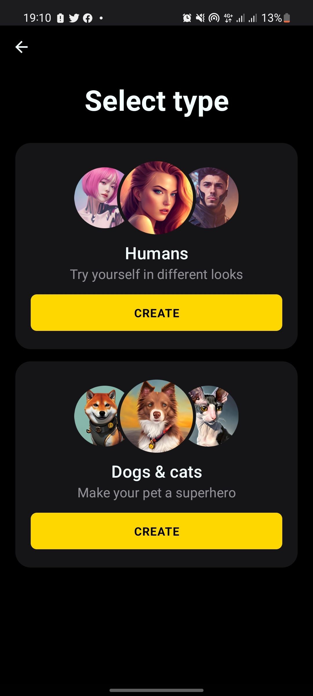 Lensa Create Avatar Page