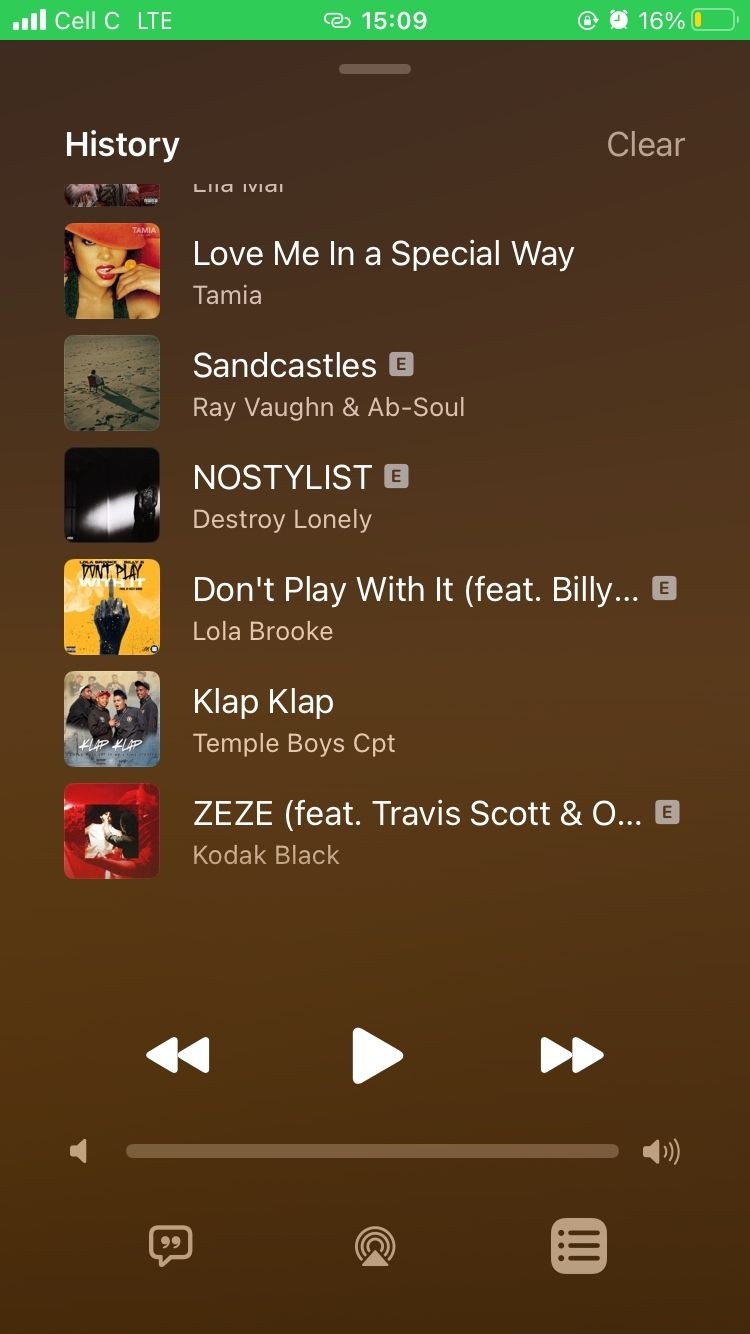 Lịch sử nghe nhạc trên ứng dụng Apple Music dành cho di động