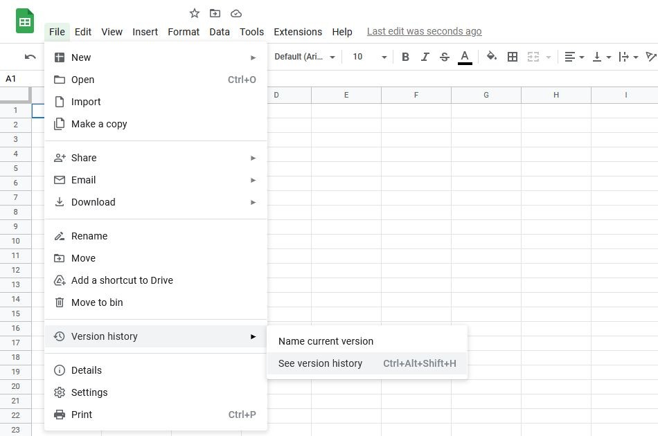 Lịch sử phiên bản trên Google Sheets