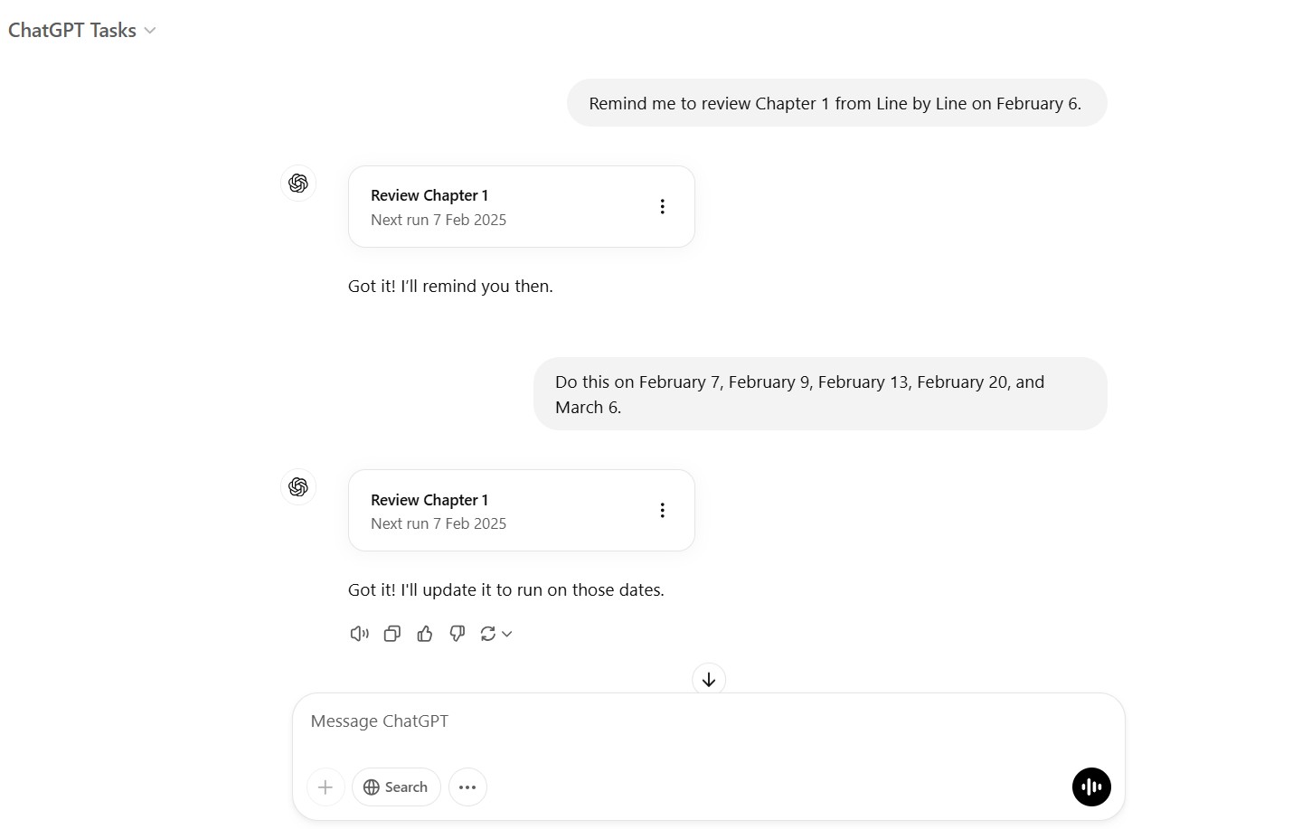 Lịch trình lặp lại cách quãng của ChatGPT Tasks