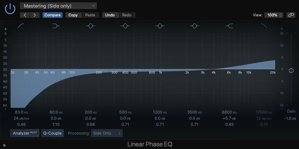 Linear Phase EQ in Logic Pro using Side only