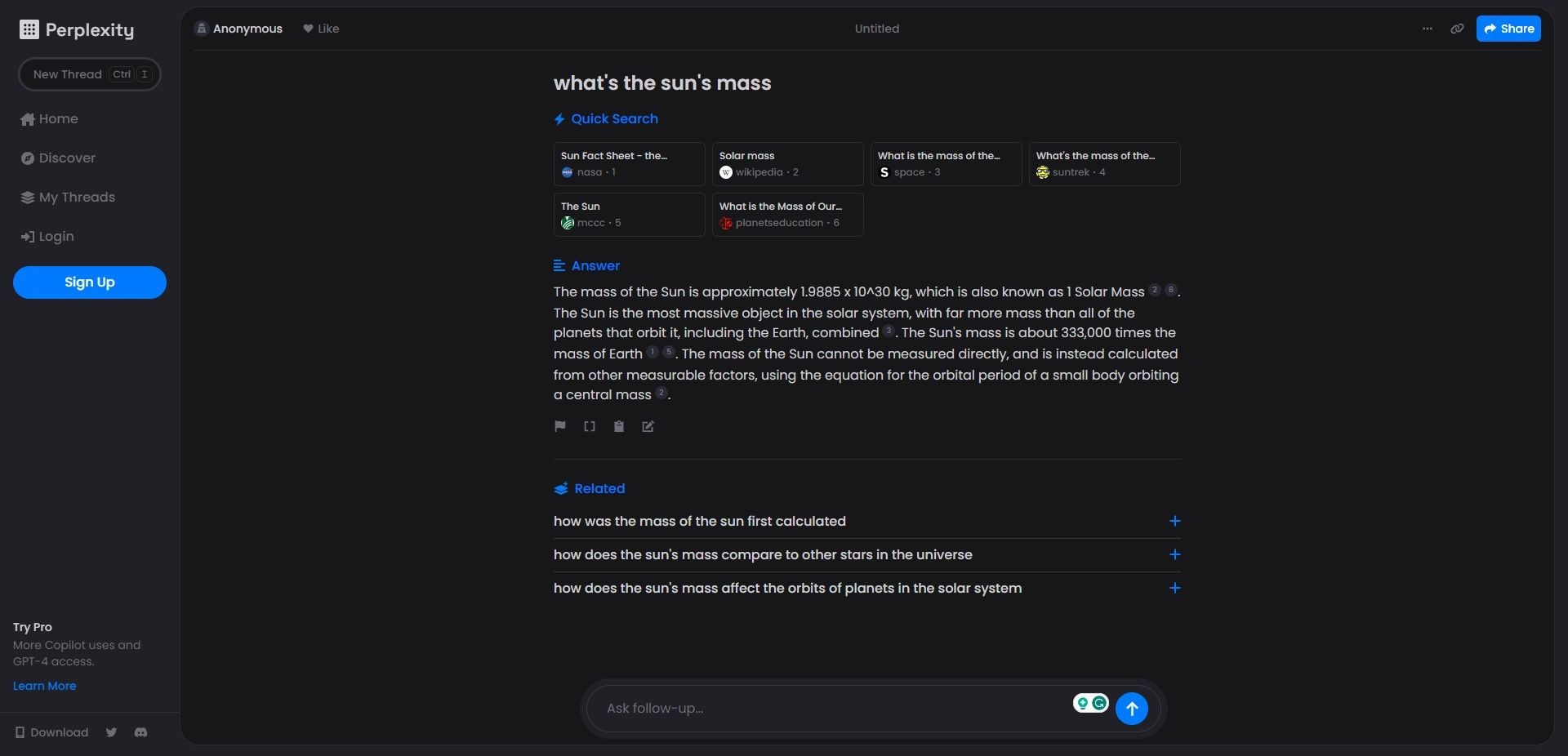 List of links and answers on Perplexity AI