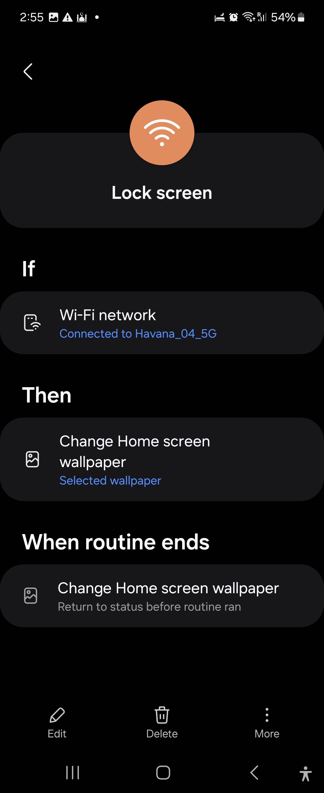 Lock screen routine settings in the Samsung Modes and Routines app