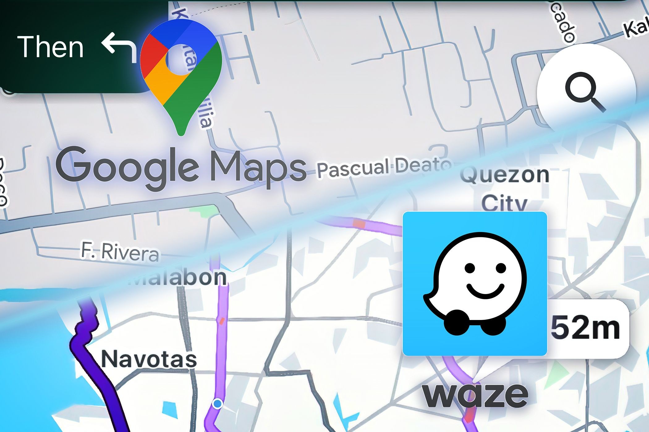 Logo của Google Maps và Waze trên giao diện tương ứng của chúng