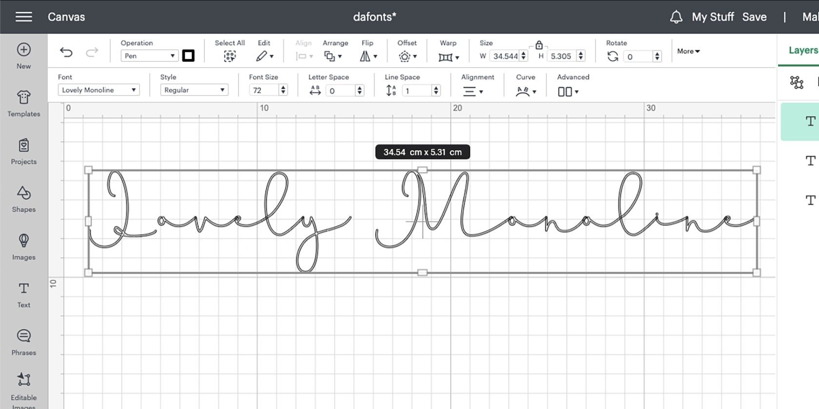 Lovely Monoline font in Cricut Design Space