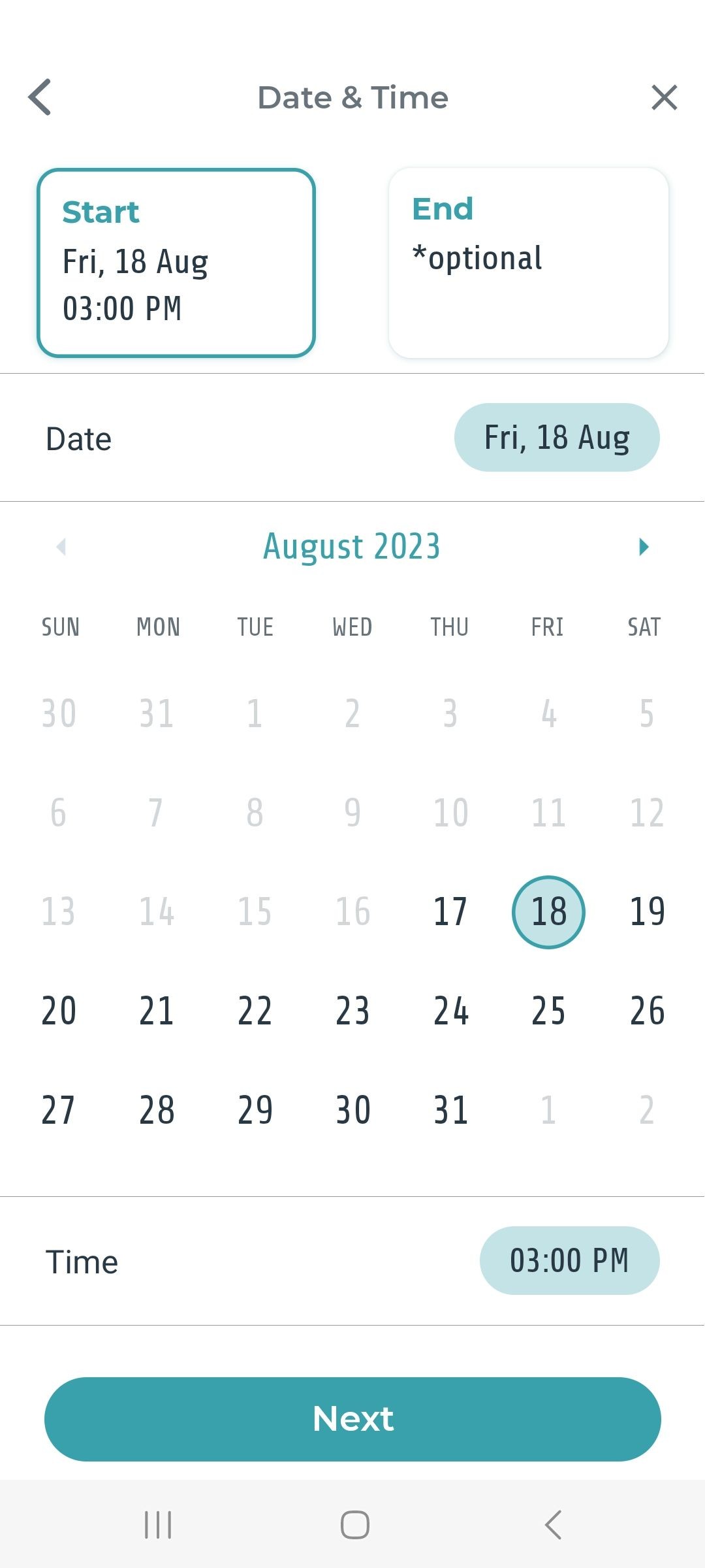 Lựa chọn ngày thiệp mời trong Hub App