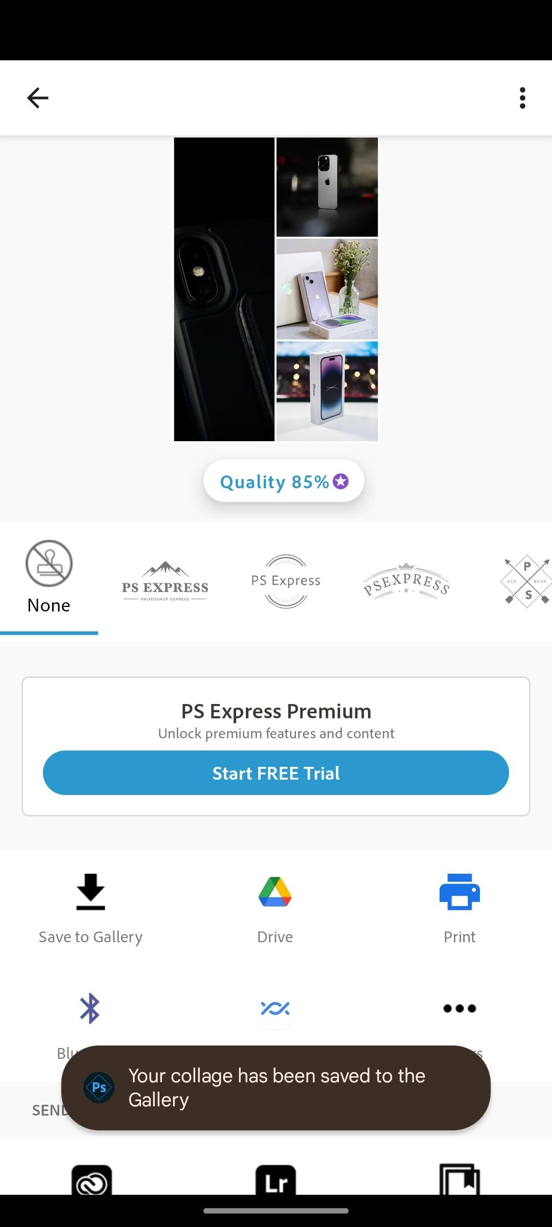 Lưu hình ảnh đã kết hợp sử dụng ứng dụng Photoshop Express Photo Editor trên Android