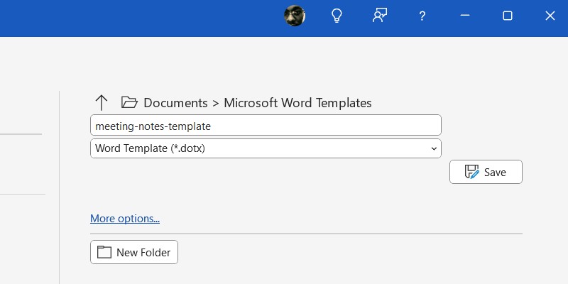 Lưu mẫu trong Microsoft Word trên Windows.