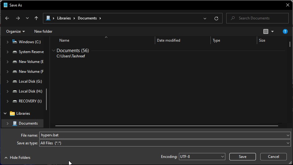Lưu tập lệnh cài đặt Hyper-V