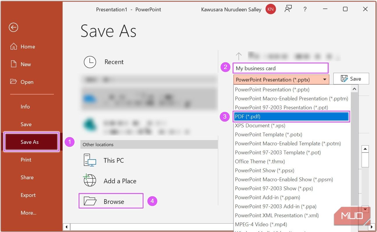 Lưu tệp dưới dạng PDF trong PowerPoint