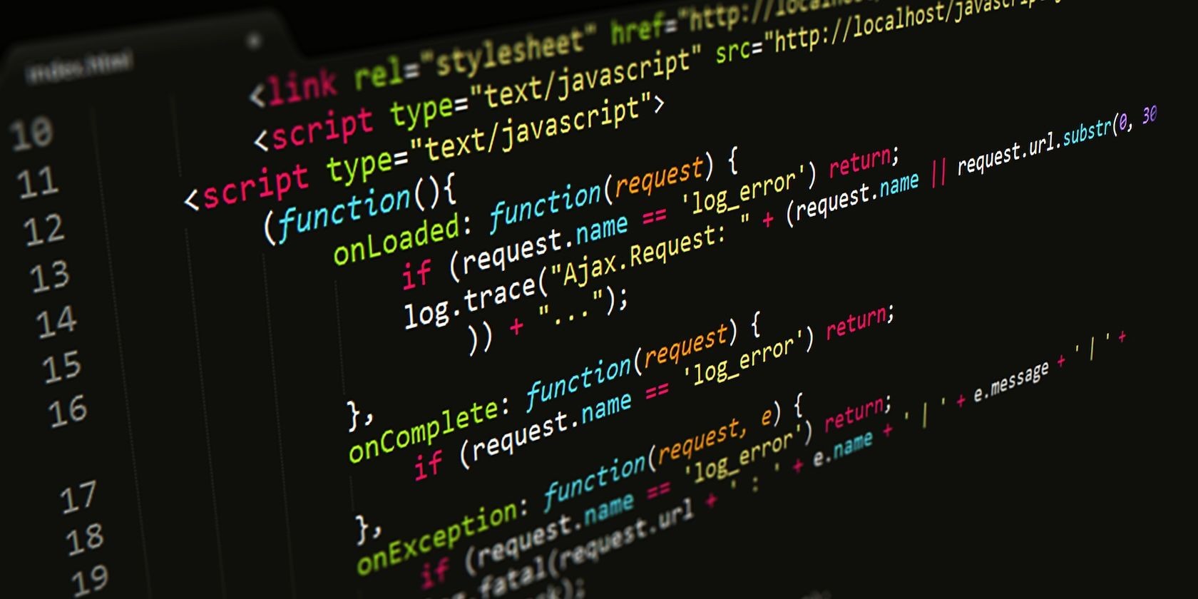 Mã JavaScript trong trình soạn thảo văn bản với đánh dấu cú pháp màu sắc