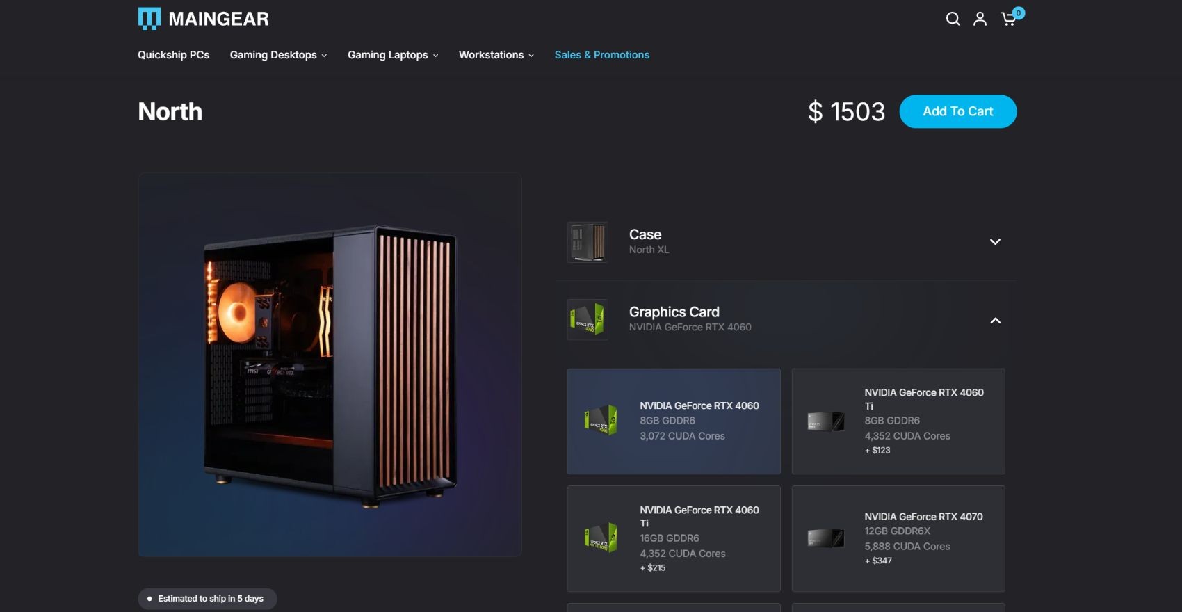 MAINGEAR trang web xây dựng PC tùy chỉnh