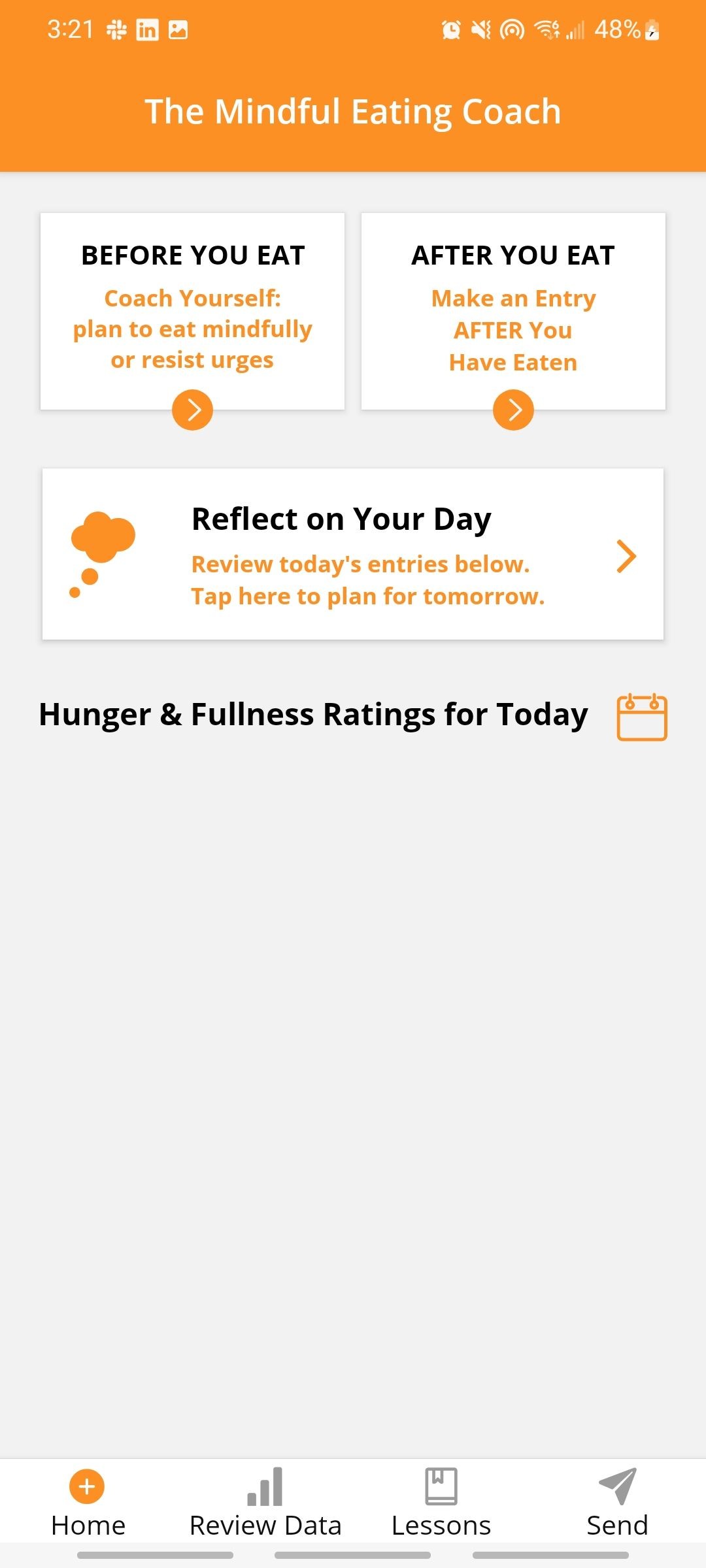 Màn hình chính của Mindful Eating Coach